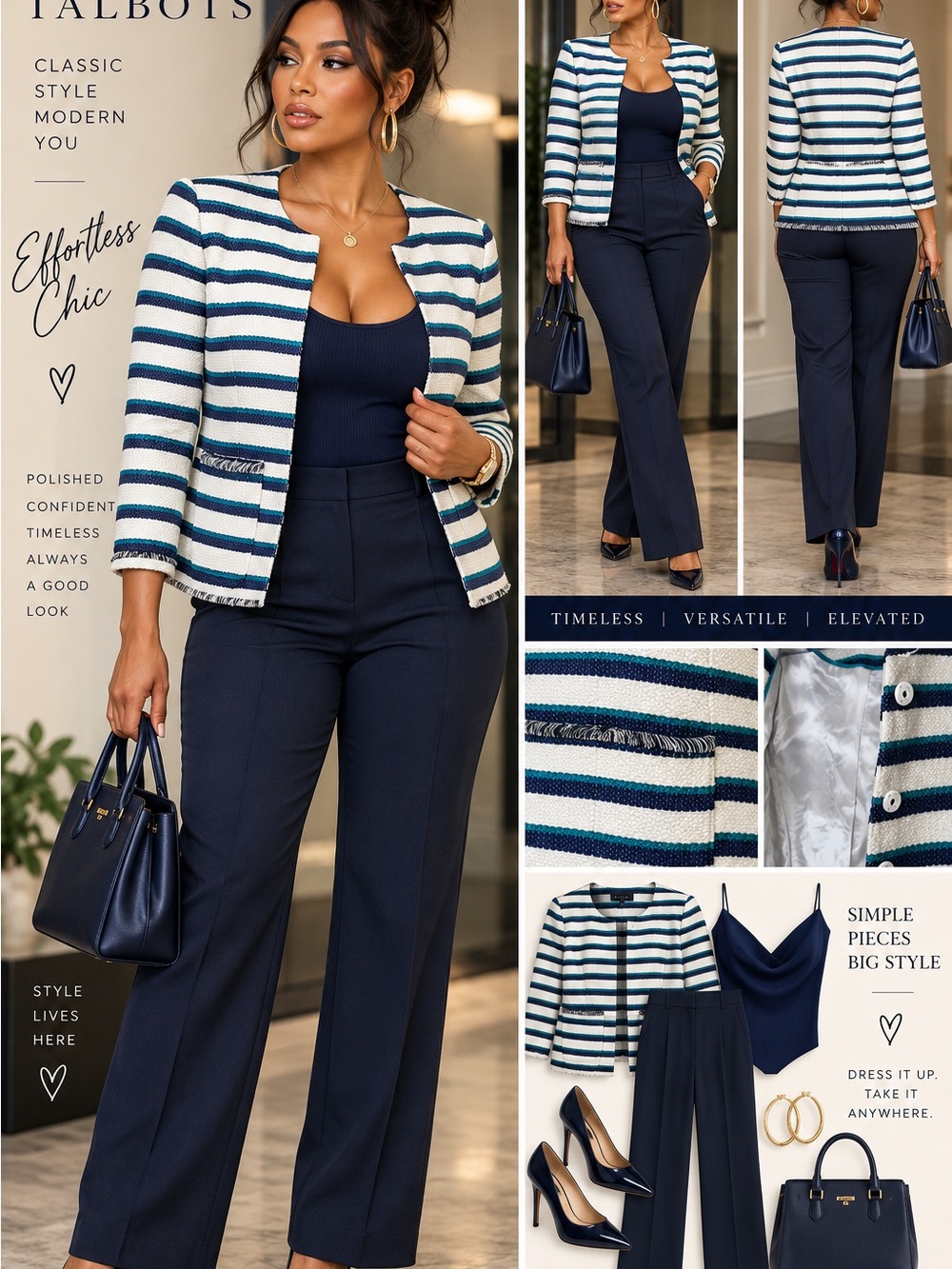 Talbots Navy-and-White Striped Blazer size 4